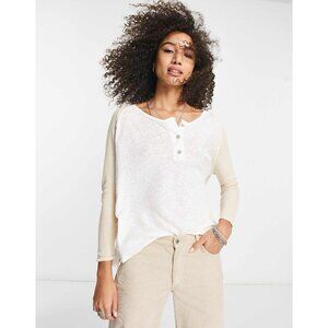 Free People Grand Slam color block henley top in white Size Extra Small